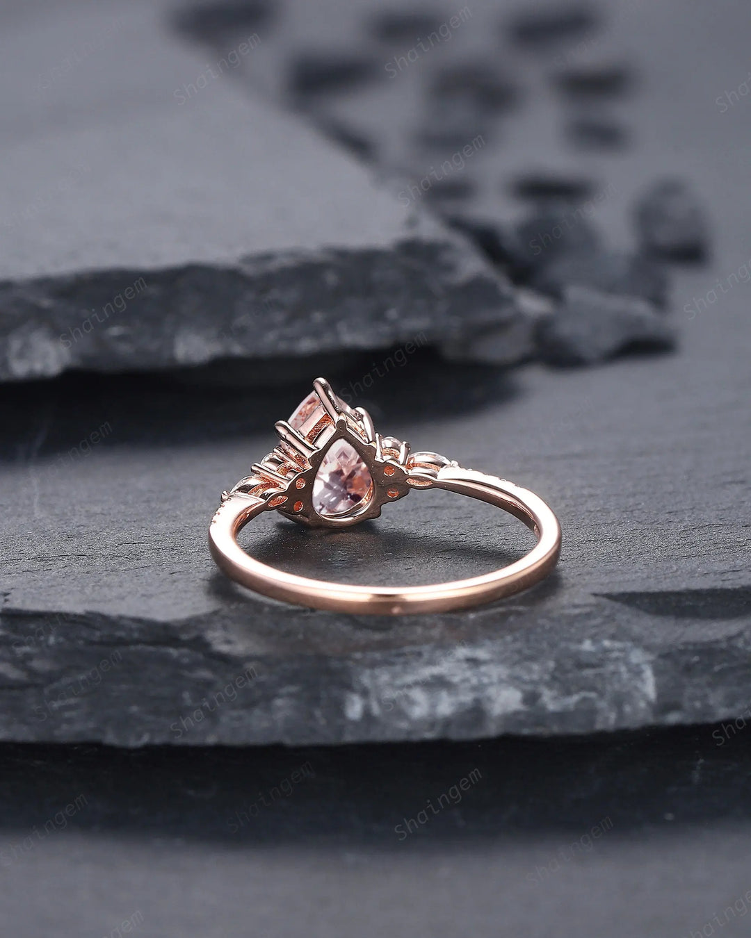 Vintage Pear Pink Morganite Engagement Ring, Unique 14K Rose Gold Teardrop Morganite Wedding Ring, Art Deco Morganite Promise Ring Gift - ShainJewelry
