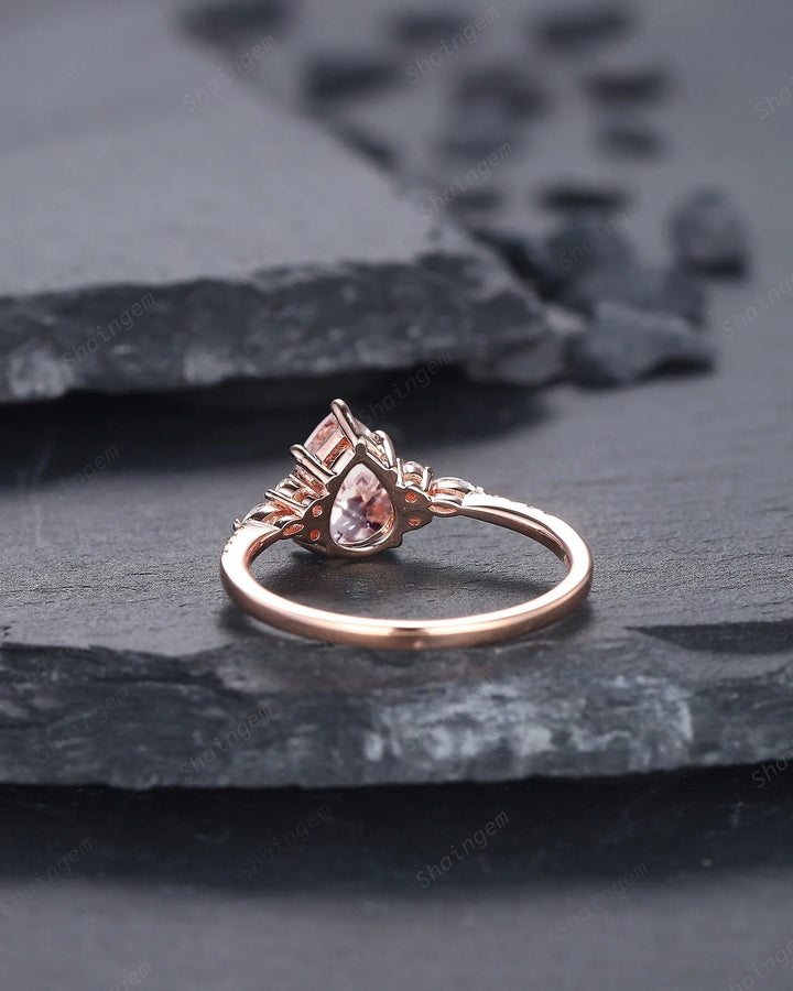 Vintage Pear Pink Morganite Engagement Ring, Unique 14K Rose Gold Teardrop Morganite Wedding Ring, Art Deco Morganite Promise Ring Gift - ShainJewelry
