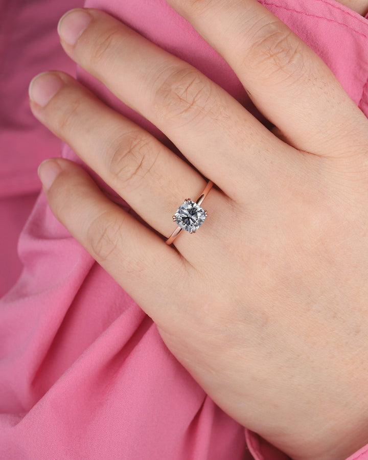 Cushion Cut Gray Moissanite Solitaire Engagement Ring, Unique Grey Moissanite Promise Ring, Art Deco Gray Stone Wedding Ring Gift for Women - ShainJewelry