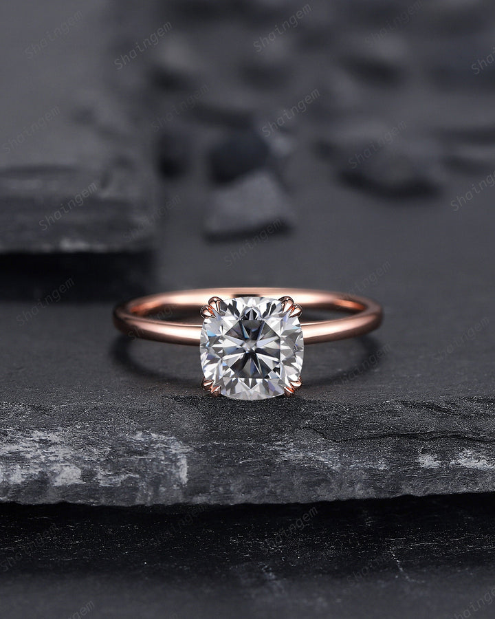 Cushion Cut Gray Moissanite Solitaire Engagement Ring, Unique Grey Moissanite Promise Ring, Art Deco Gray Stone Wedding Ring Gift for Women - ShainJewelry