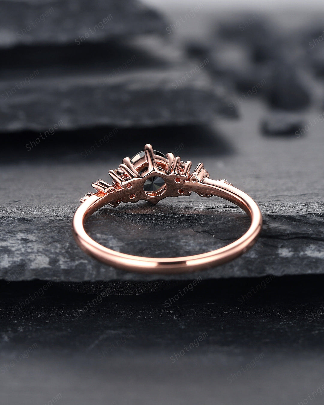 0.5CT Black Diamond Engagement Ring ,14K Rose Gold Round Natural Black Diamond Snowdrift Promise Ring Cluster Anniversary Ring Gift - ShainJewelry
