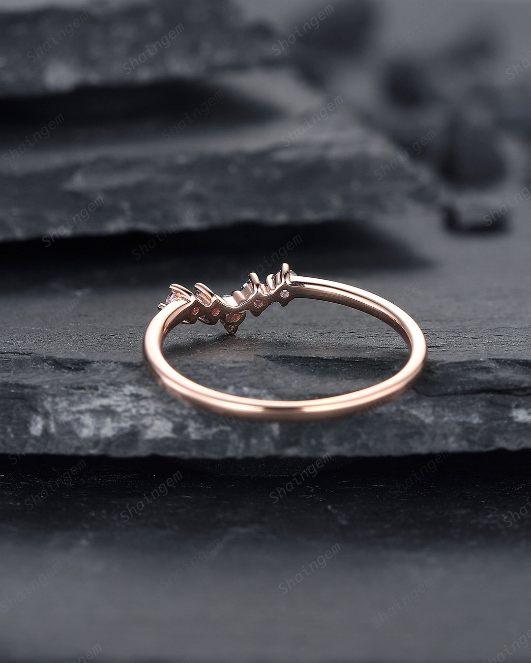 V Shaped Alexandrite Wedding Band, Stackable Curve Band Art Deco Engagement Ring Anniversary Promise Ring ,Vintage Rose Gold Matching Band - ShainJewelry