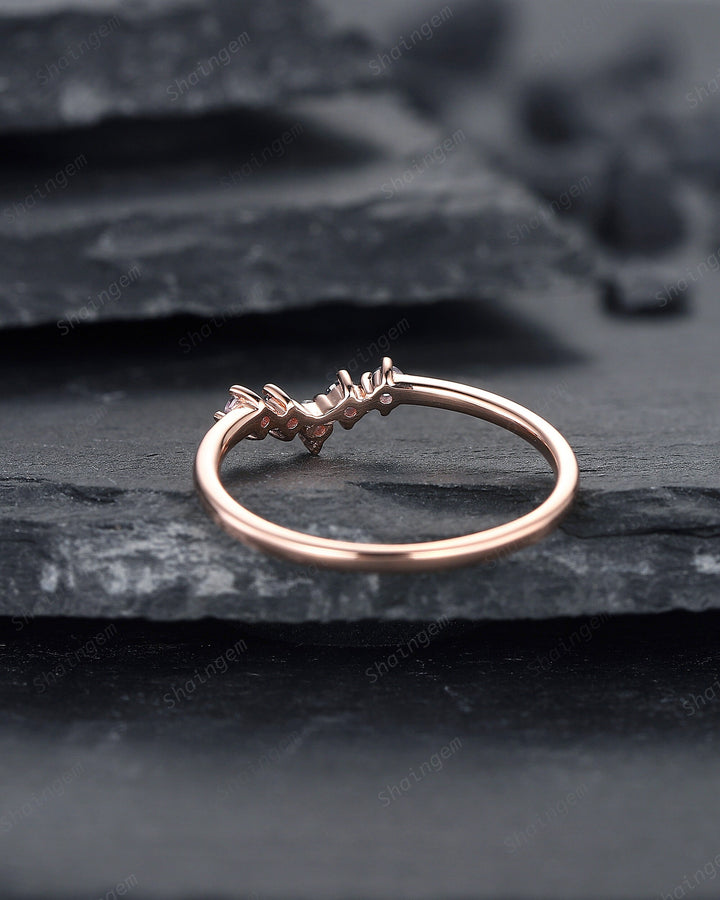 V Shaped Alexandrite Wedding Band, Stackable Curve Band Art Deco Engagement Ring Anniversary Promise Ring ,Vintage Rose Gold Matching Band - ShainJewelry