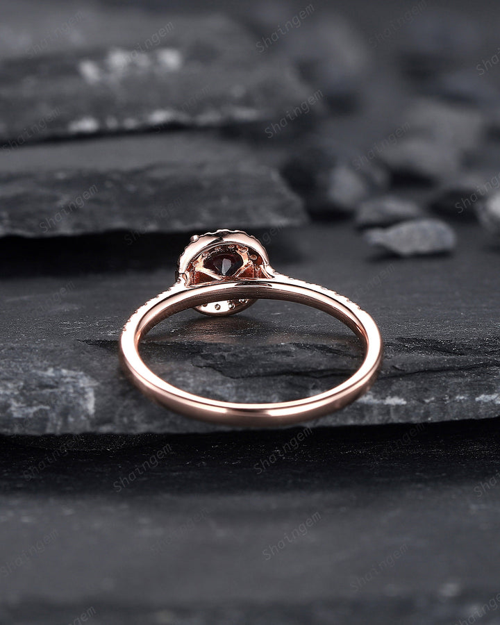 Dainty Round Shape Alexandrite Engagement Ring, Alexandrite Halo Wedding Ring, Half Eternity Alexandrite Promise Ring Gift, June Birthstone - ShainJewelry