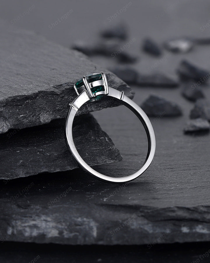 Dainty Black Gold Emerald Engagement Ring, Rhodium Black Bridal Ring, Black Promise Ring, Round Shape Emerald Gothic Black Wedding Ring Gift - ShainJewelry
