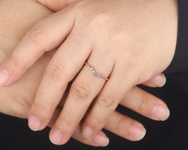 V Shaped Alexandrite Wedding Band, Stackable Curve Band Art Deco Engagement Ring Anniversary Promise Ring ,Vintage Rose Gold Matching Band - ShainJewelry