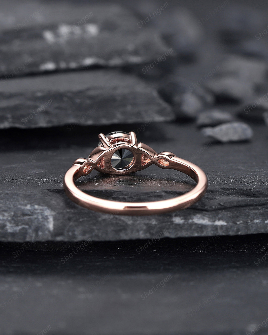 6mm Round Cut Natural Black Diamond Engagement Ring ,14K 18K Rose Gold Diamond Promise Ring, Diamond Wedding Anniversary Ring Gift for her - ShainJewelry