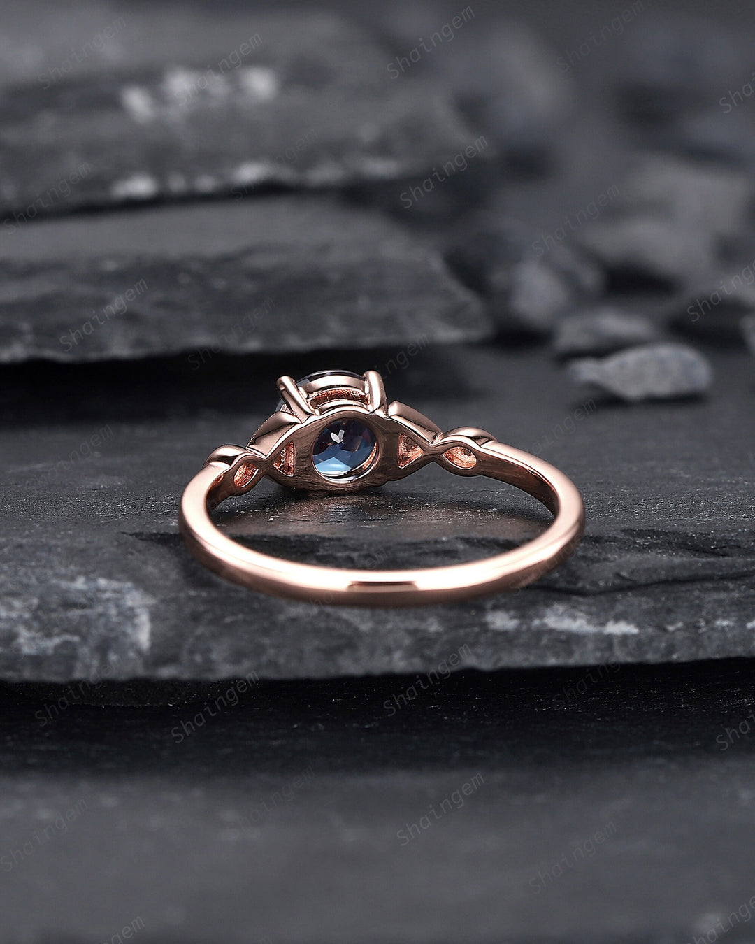 Vintage Round Shape Alexandrite Engagement Ring, Unique Alexandrite Wedding Ring, Dainty Alexandrite Promise Ring Gift, June Birthstone - ShainJewelry