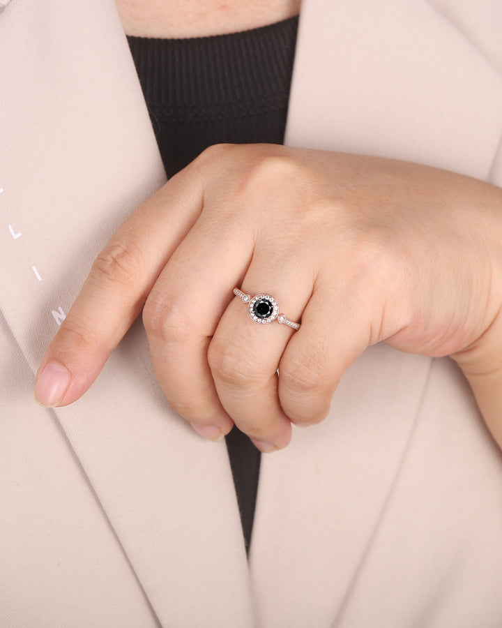 Natural Black Diamond Engagement Ring ,14K 18K Rose Gold 0.5 CT Round Shape Black Diamond Halo Promise Ring Half Eternity Wedding Ring Gift - ShainJewelry
