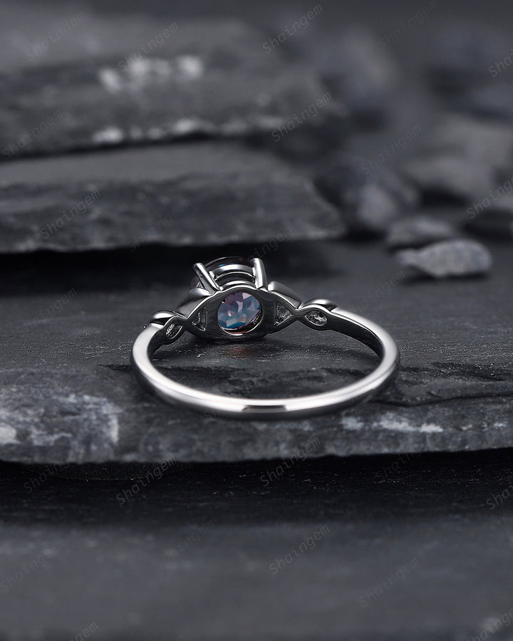 Gothic Black Gold Alexandrite Engagement Ring, Infinity Setting, Rhodium Black Wedding Ring, June Birthstone Promise Ring Anniversary Gift - ShainJewelry