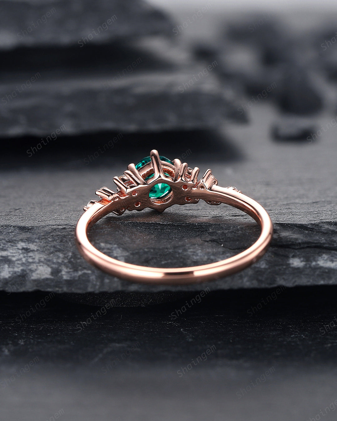 Round Shape Emerald Cluster Engagement Ring, Dainty Snowdrift Promise Ring, Unique Rose Gold May Birthstone Wedding Ring Anniversary Gift - ShainJewelry