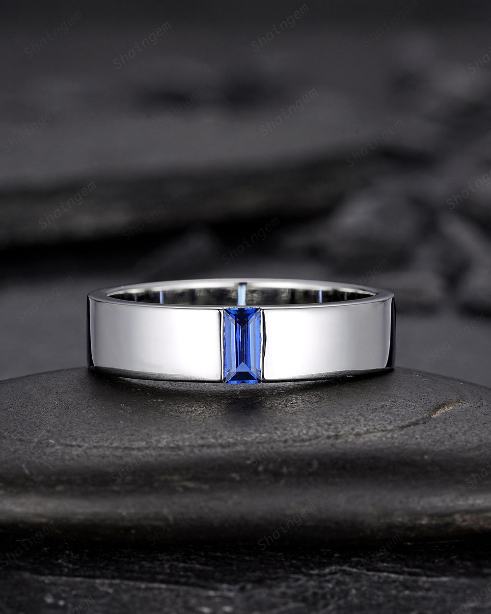 Platinum 5mm Men's Wedding Band, White Gold Plain Matching Band, Vintage Silver Straight Band Anniversary Gift, Unique Sapphire Promise Ring - ShainJewelry