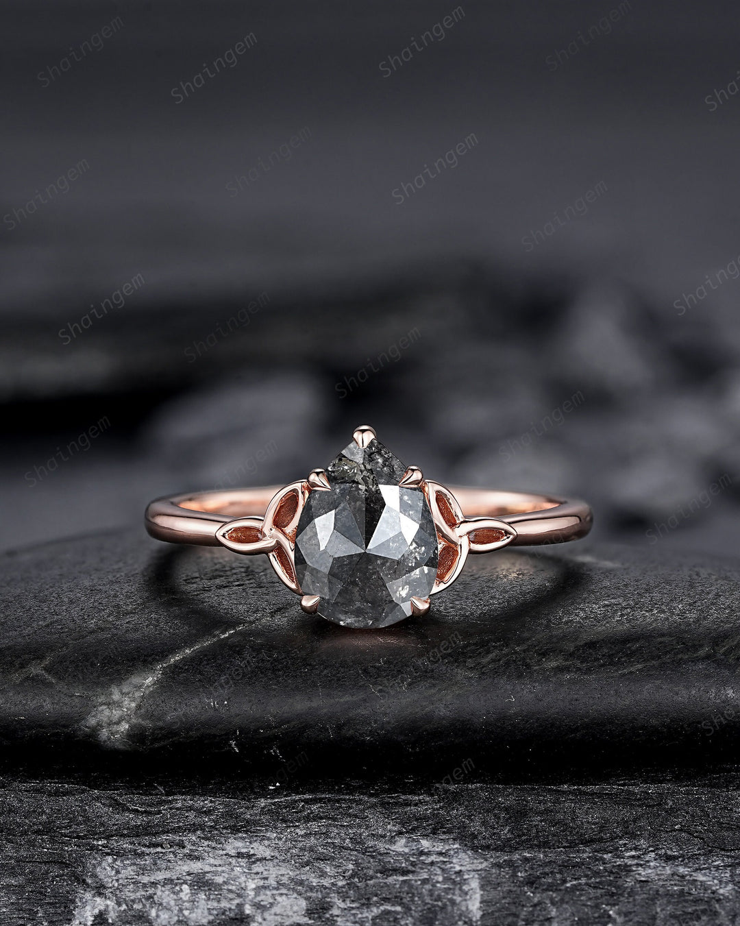 Celtic Knot Salt and Pepper Diamond Engagement Ring, Unique Rose Gold Natural Black Diamond Promise Ring, Platinum Wedding Ring for Women - ShainJewelry