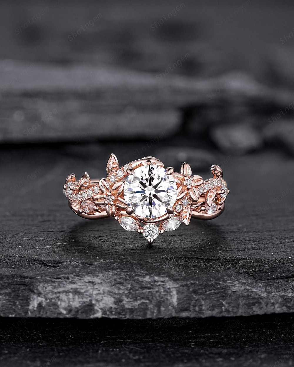 IGI Certified 1 Carat Lab Grown Diamond Engagement Ring, Rose Gold Nature Inspired Leaf Promise Ring Twist Flower Diamond Wedding Ring Gift - ShainJewelry