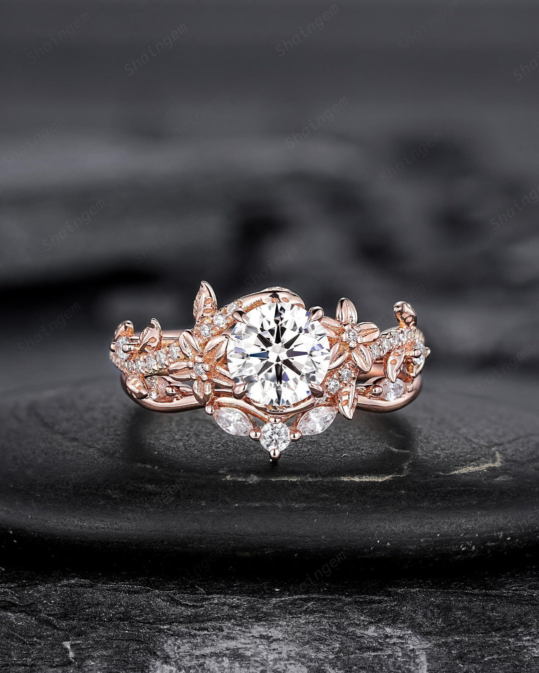 IGI Certified 1 Carat Lab Grown Diamond Engagement Ring, Rose Gold Nature Inspired Leaf Promise Ring Twist Flower Diamond Wedding Ring Gift - ShainJewelry