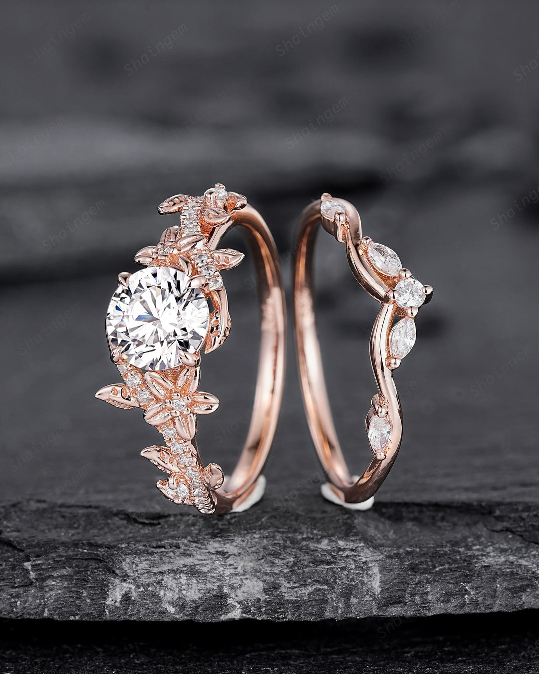IGI Certified 1 Carat Lab Grown Diamond Engagement Ring, Rose Gold Nature Inspired Leaf Promise Ring Twist Flower Diamond Wedding Ring Gift - ShainJewelry