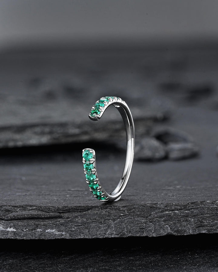 Platinum Open Gap 2.0mm Emerald Engagement Band, White Gold Wedding Band, Silver 925 Matching Band Straight Band Promise Engagement ring - ShainJewelry