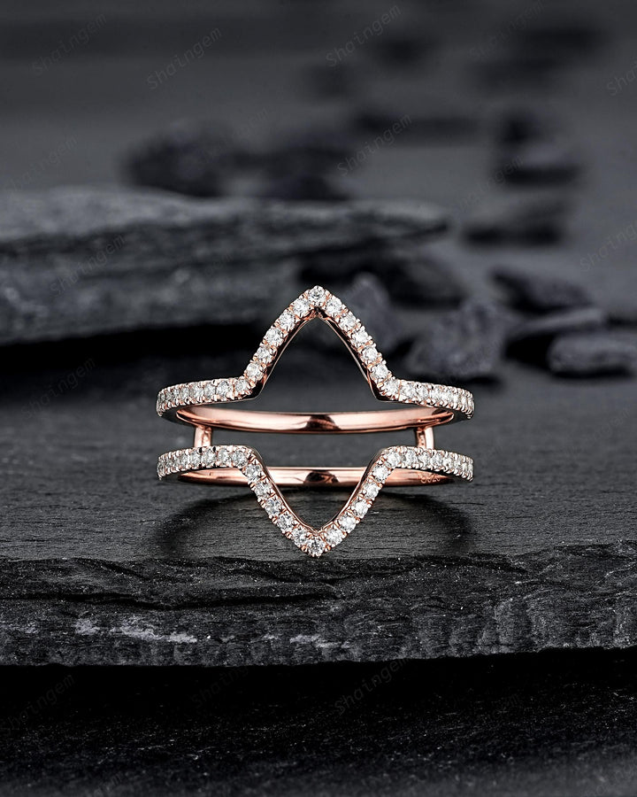 3PCS Marquise Cut Salt and Pepper Diamond Promise Ring, Ring Guard Spacer Engagement Ring Curved Soldered Band Halo Rose Gold Wedding Ring - ShainJewelry