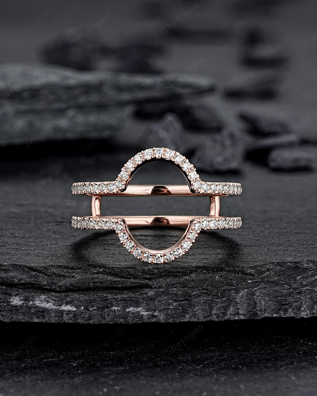3PCS Oval Cut Pink Sapphire Bridal Set, Ring Guard Spacer Engagement Ring Set, Soldered Band Halo Wedding Ring Rose Gold Promise Ring Women - ShainJewelry