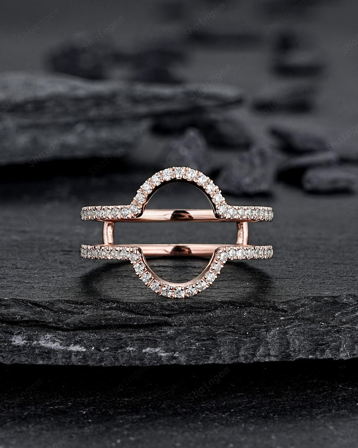 3PCS Oval Cut Pink Sapphire Bridal Set, Ring Guard Spacer Engagement Ring Set, Soldered Band Halo Wedding Ring Rose Gold Promise Ring Women - ShainJewelry