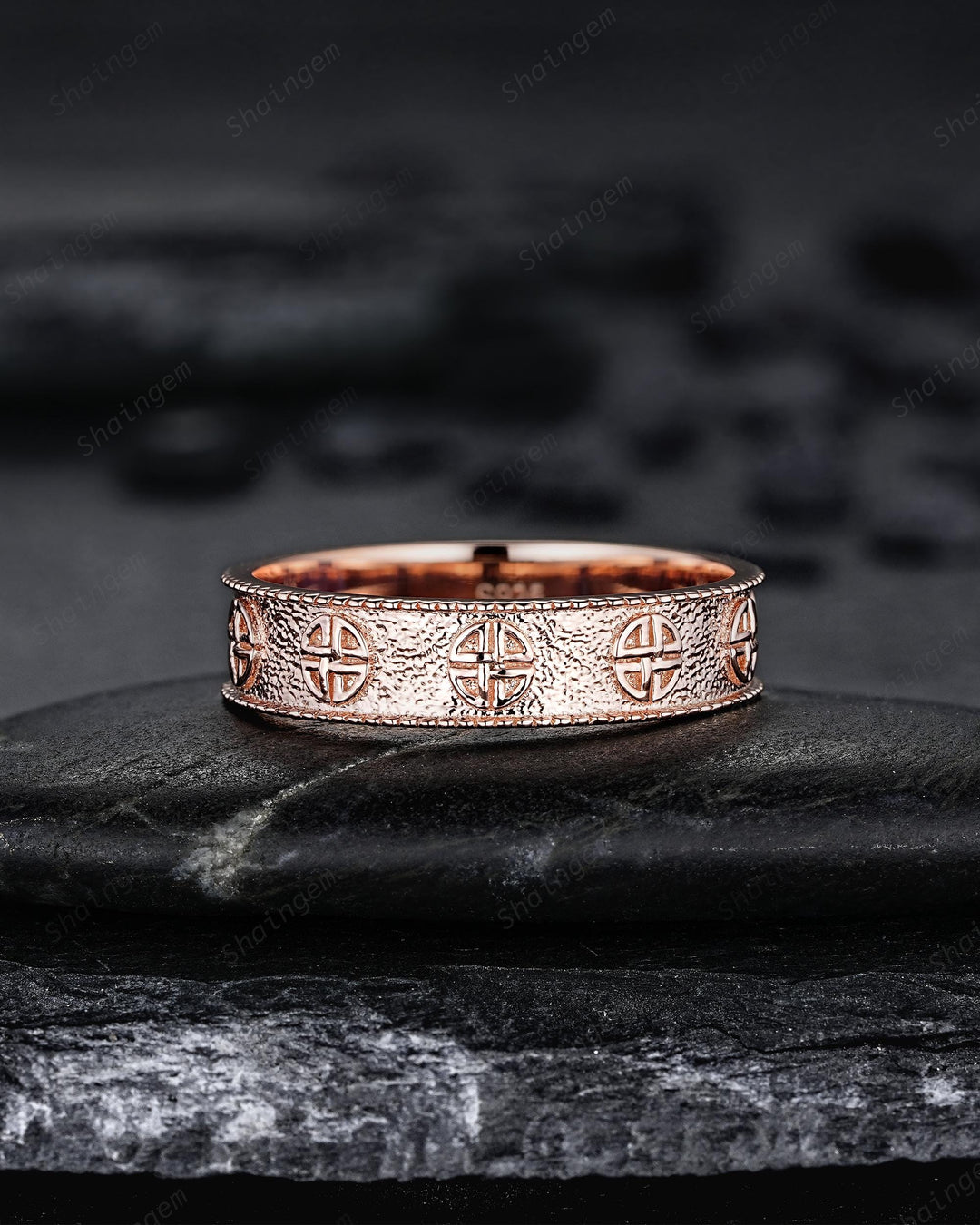 Unique Shield Celtic Knot His and Hers Full Eternity Couple Ring Set, Milgrain Rose Gold Wedding Matching Band Engagement Promise Ring Gift - ShainJewelry