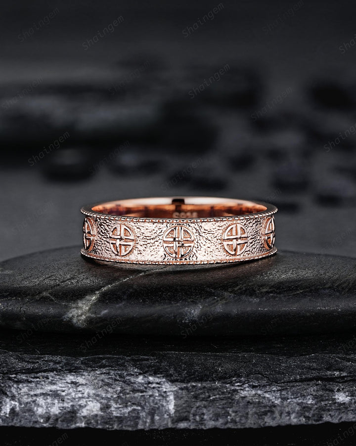Unique Shield Celtic Knot His and Hers Full Eternity Couple Ring Set, Milgrain Rose Gold Wedding Matching Band Engagement Promise Ring Gift - ShainJewelry