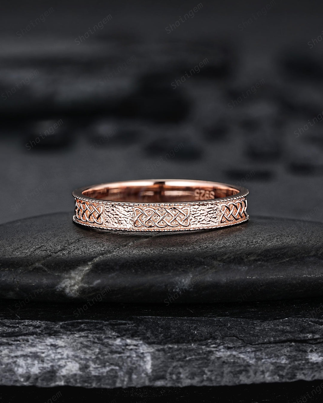 Unique Celtic Knot His and Hers Full Eternity Couple Ring Set, Milgrain Sailor Knot Rose Gold Wedding Matching Band Engagement Promise Ring - ShainJewelry