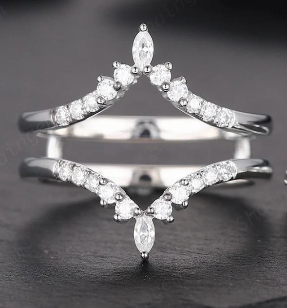Princess Cut Aquamarine Bridal Set, Vintage Natural Blue Aquamarine Engagement Ring Enhancer Dual Band Wedding Set White Gold Promise Ring - ShainJewelry