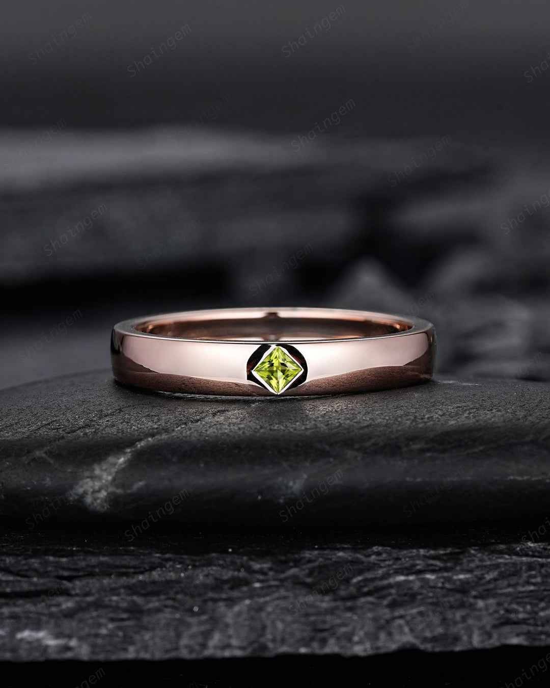 Princess Cut Peridot Couple Ring Set Rose Gold His and Hers Wedding Bands, Natural Peridot Engagement Ring For Women And Men Promise Ring - ShainJewelry