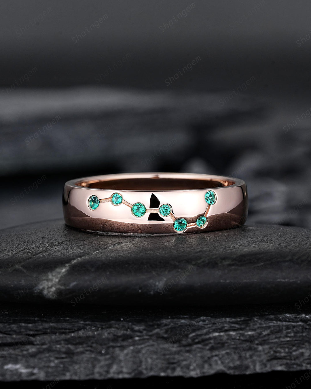 Big Dipper Emerald Couple Promise Ring Rose Gold Galaxy Star Engagement Ring Set May Birthstone His and Hers Wedding Band for Man & Woman - ShainJewelry