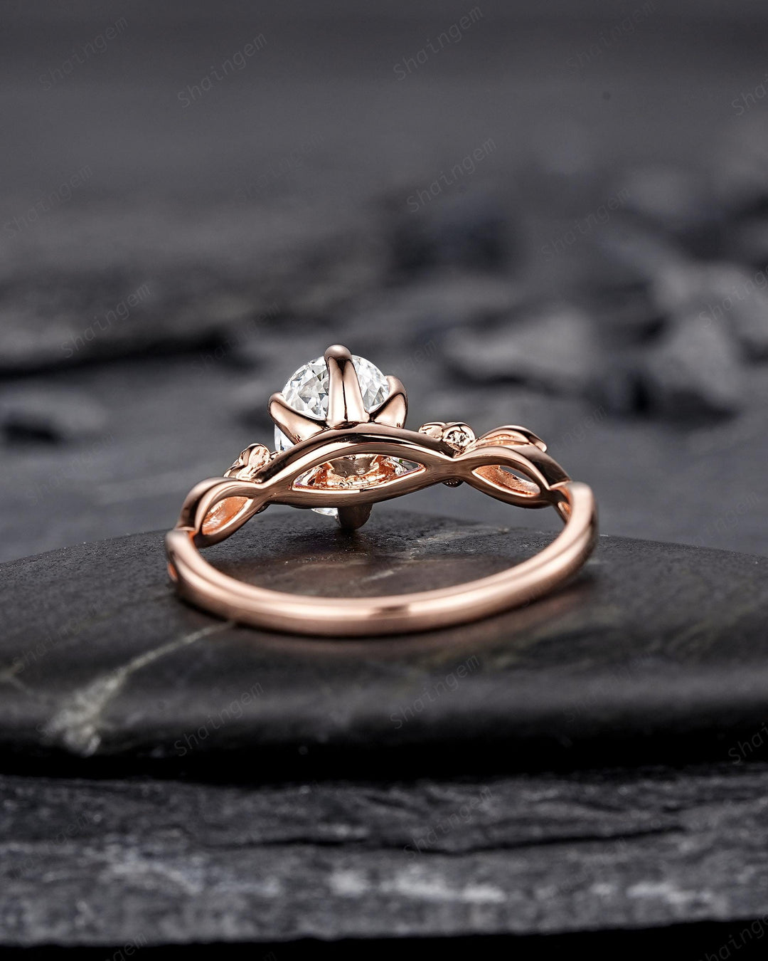 IGI Certified 1 Carat Oval Shape Lab Grown Diamond Engagement Ring, Rose Gold Nature Inspired Rose Flower Promise Ring Leaf Wedding Ring - ShainJewelry