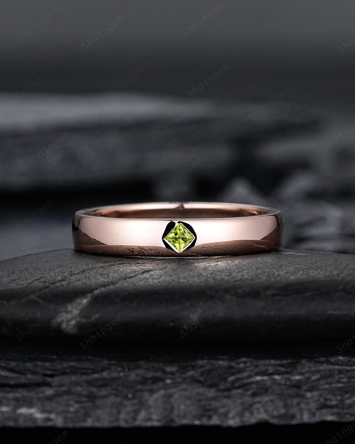 Princess Cut Peridot Couple Ring Set Rose Gold His and Hers Wedding Bands, Natural Peridot Engagement Ring For Women And Men Promise Ring - ShainJewelry