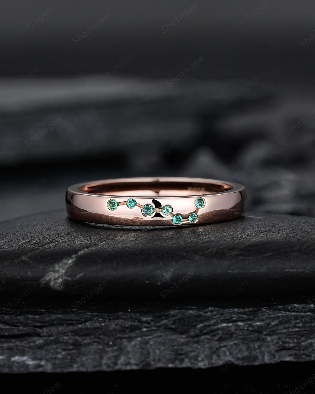 Big Dipper Emerald Couple Promise Ring Rose Gold Galaxy Star Engagement Ring Set May Birthstone His and Hers Wedding Band for Man & Woman - ShainJewelry