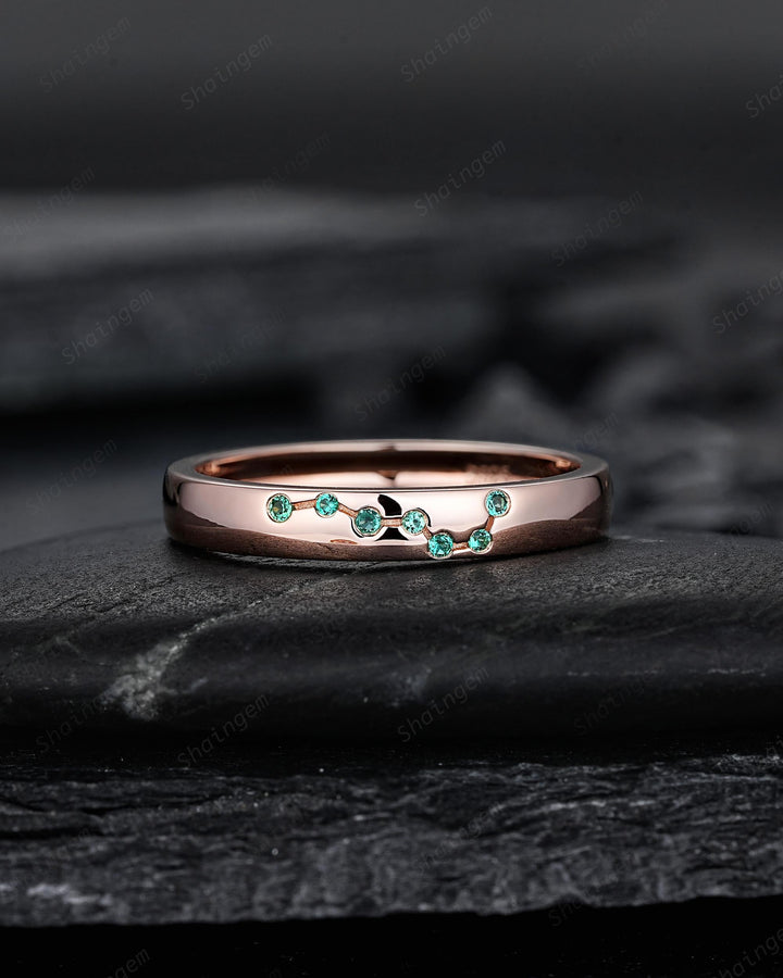 Big Dipper Emerald Couple Promise Ring Rose Gold Galaxy Star Engagement Ring Set May Birthstone His and Hers Wedding Band for Man & Woman - ShainJewelry