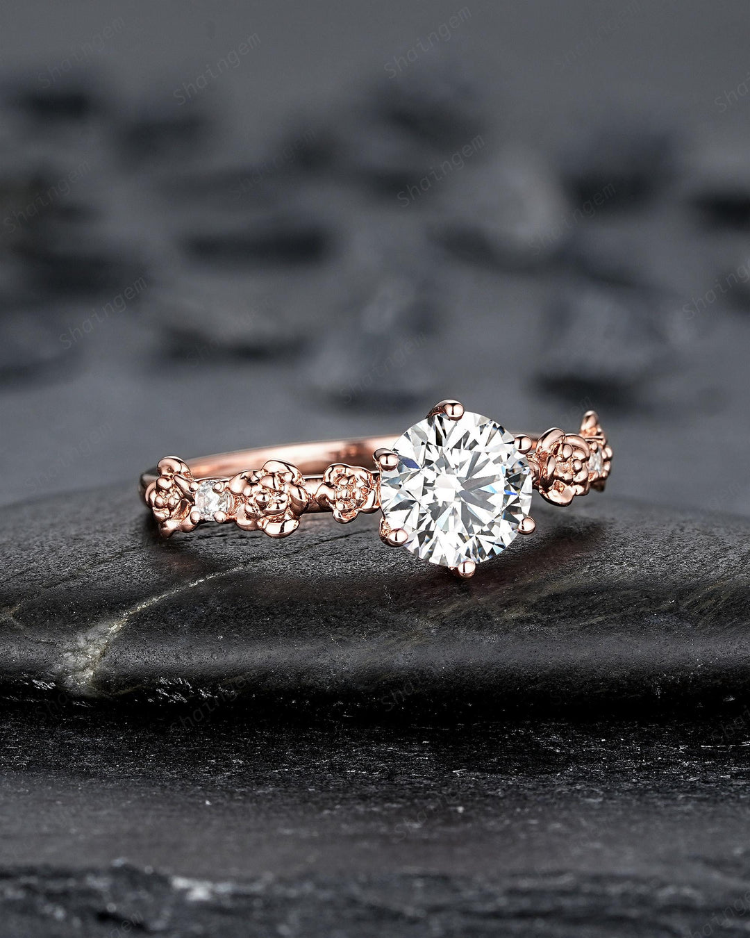 IGI Certified 1 Carat Lab Grown Diamond Engagement Ring, 14K 18K Rose Gold Nature Inspired Rose Flower Promise Ring Diamond Wedding Ring - ShainJewelry