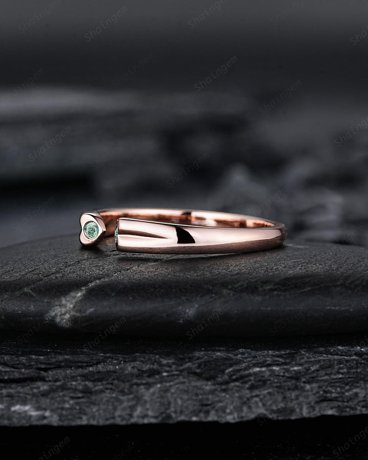 Open Gap Heart Shape Moss Agate Wedding Band, Rose Gold Engagement Band, Simple Matching Band, Promise Ring, Engagement ring Gift for Women - ShainJewelry