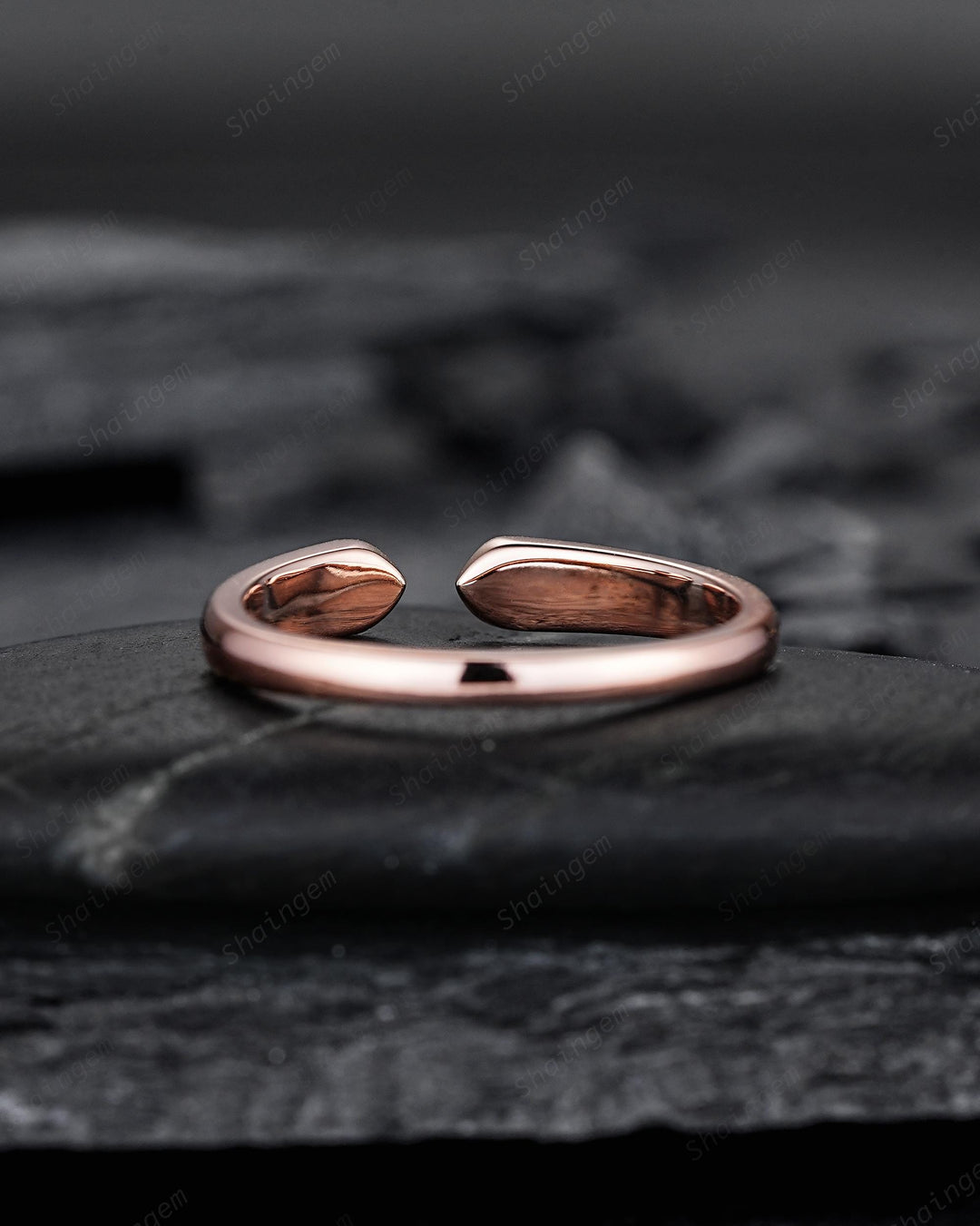 Open Gap Heart Shape Emerald Wedding Band, Rose Gold Engagement Band, Simple Matching Band, Promise Engagement Posy ring Gift for Women Her - ShainJewelry