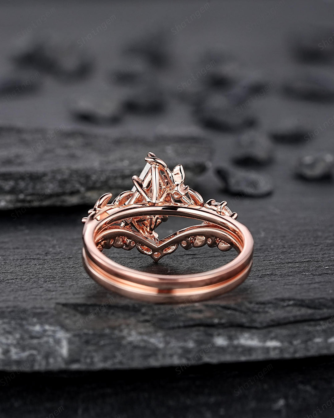 Vintage Kite Cut Moissanite Leaf Engagement Ring Unique Rose Gold Twig Branch Vine Wedding Set Nature Inspired Promise Ring for Women her - ShainJewelry