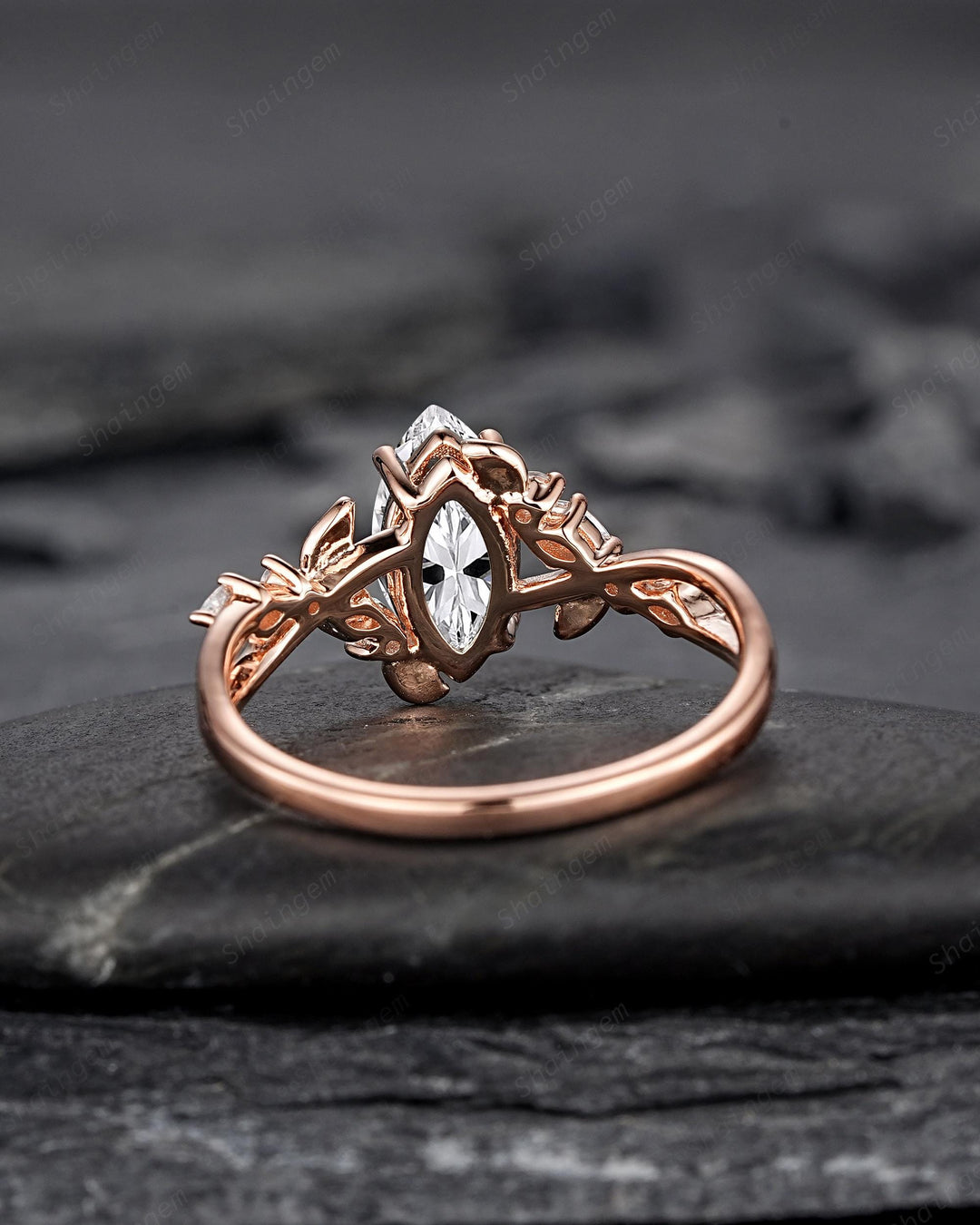 Unique Marquise Cut Moissanite Engagement Ring, Nature Inspired Leaf Diamond Wedding Ring Vintage Rose Gold Twig Promise Ring Gift for Women - ShainJewelry