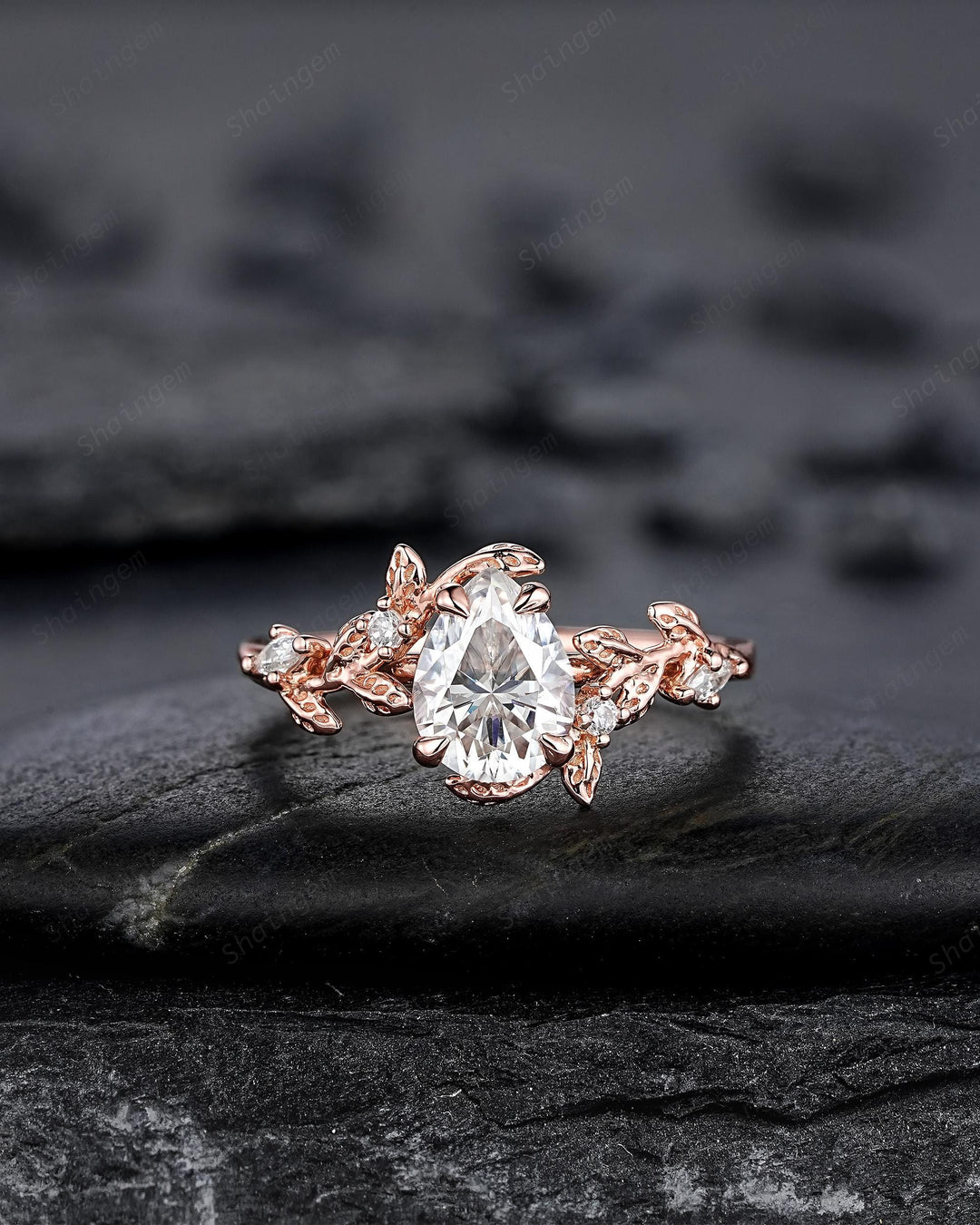Vintage Pear Shape Moissanite Leaf Engagement Ring Unique Rose Gold Twig Branch Vine Wedding Set Nature Inspired Promise Ring for Women her - ShainJewelry