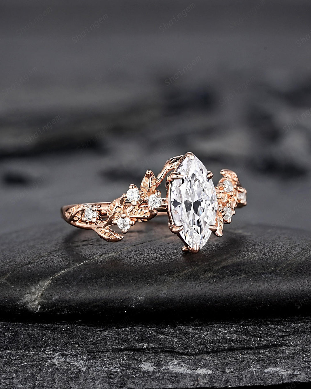 Unique Marquise Moissanite Leaf Engagement Ring Nature Inspired Diamond Wedding Ring Vintage Rose Gold Twig Vine Promise Ring Gift for Women - ShainJewelry
