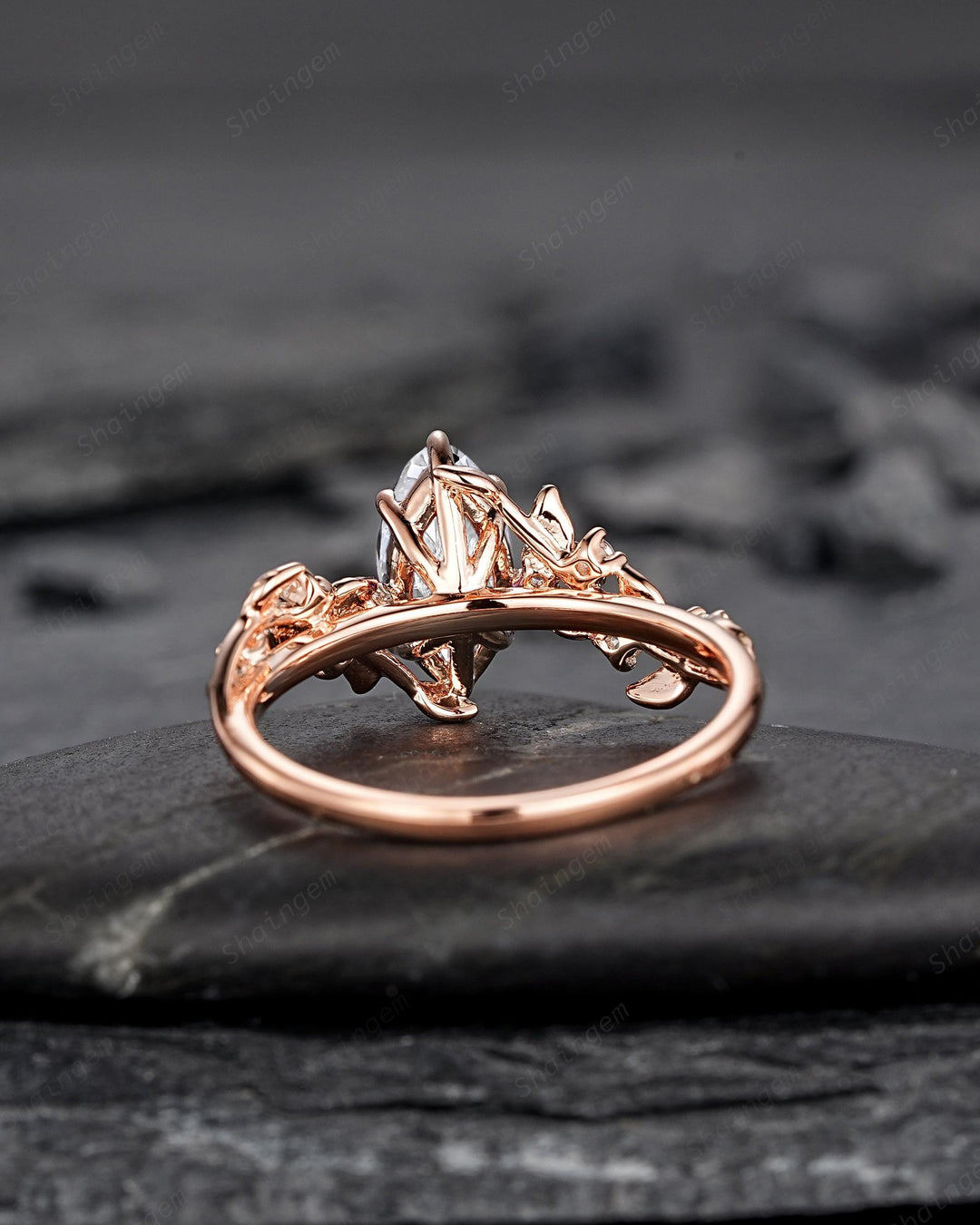 Unique Marquise Moissanite Leaf Engagement Ring Nature Inspired Diamond Wedding Ring Vintage Rose Gold Twig Vine Promise Ring Gift for Women - ShainJewelry