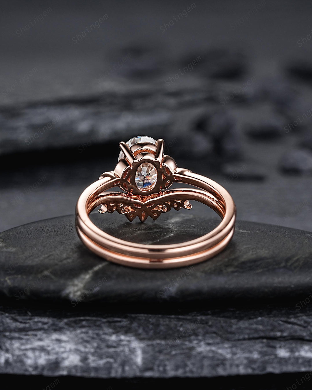 Unique Celtic Knot Oval Shape Colorless Moissanite Solitaire Engagement Ring Set, Vintage Rose Gold Wedding Promise Ring Gift for Woman - ShainJewelry