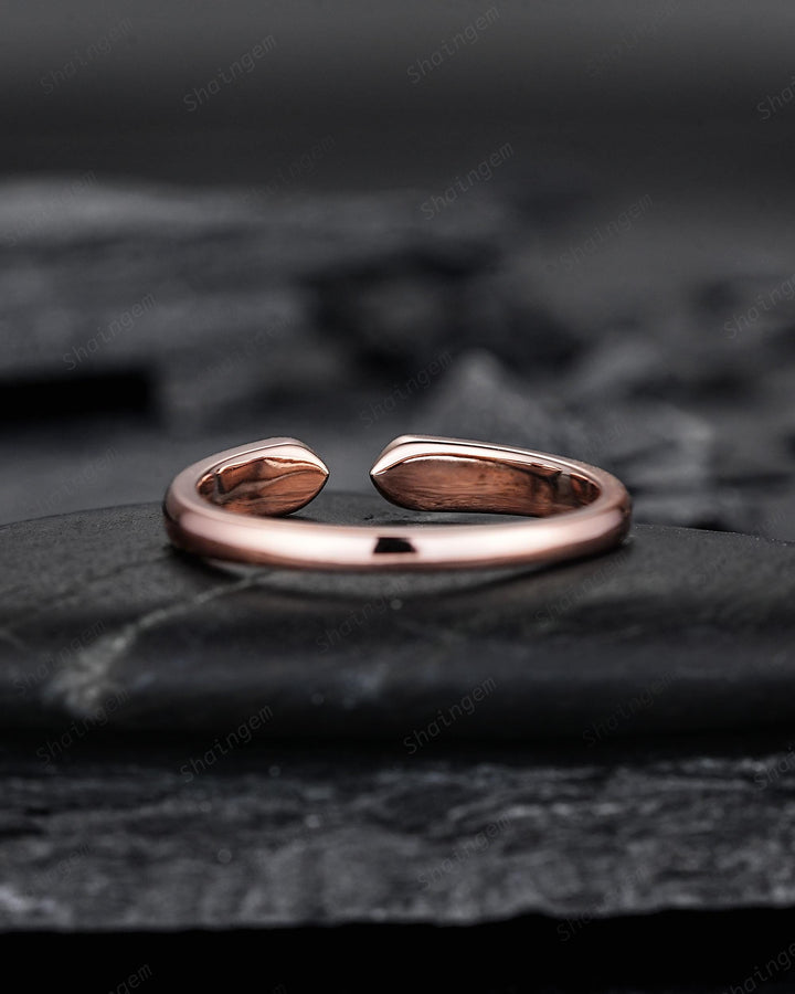 Open Gap Heart Shape Moss Agate Wedding Band, Rose Gold Engagement Band, Simple Matching Band, Promise Ring, Engagement ring Gift for Women - ShainJewelry