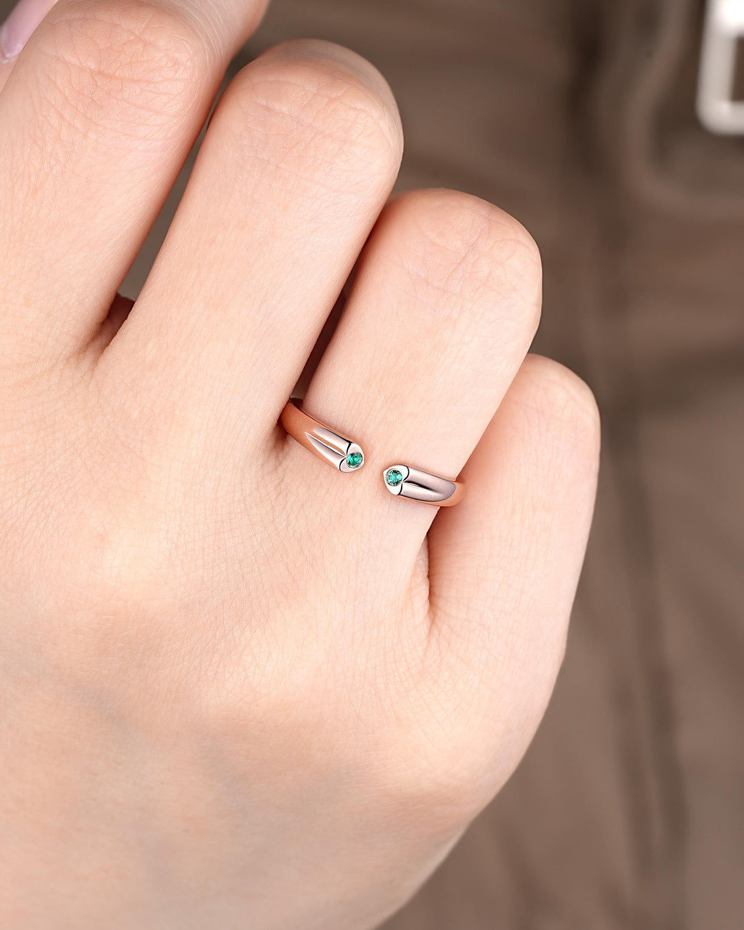 Open Gap Heart Shape Emerald Wedding Band, Rose Gold Engagement Band, Simple Matching Band, Promise Engagement Posy ring Gift for Women Her - ShainJewelry