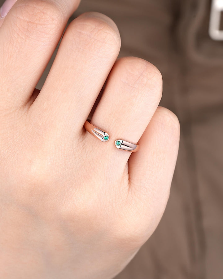 Open Gap Heart Shape Emerald Wedding Band, Rose Gold Engagement Band, Simple Matching Band, Promise Engagement Posy ring Gift for Women Her - ShainJewelry