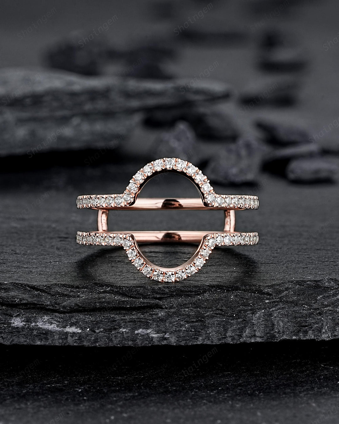 3PCS Oval Shape Alexandrite Engagement Rings, V Shape Ring Guard Spacer Curved Soldered Band Halo Rose Gold Wedding Promise Ring for Woman - ShainJewelry