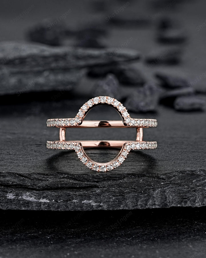 3PCS Oval Shape Alexandrite Engagement Rings, V Shape Ring Guard Spacer Curved Soldered Band Halo Rose Gold Wedding Promise Ring for Woman - ShainJewelry