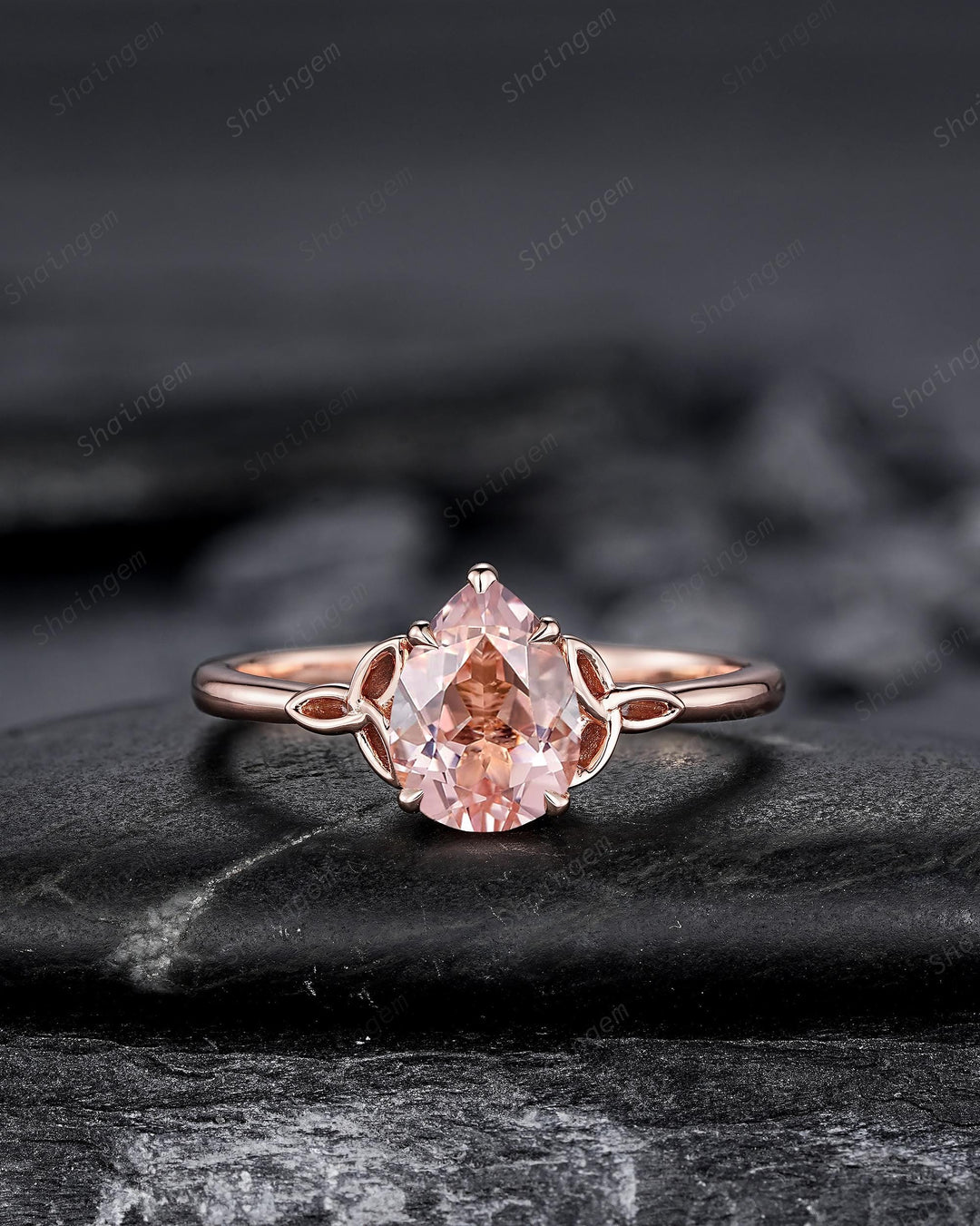 Celtic Knot Pear Shape Natural Peach Morganite Engagement Ring Set, Vintage Rose Gold Wedding Ring, Promise Ring Anniversary Gift for Woman - ShainJewelry