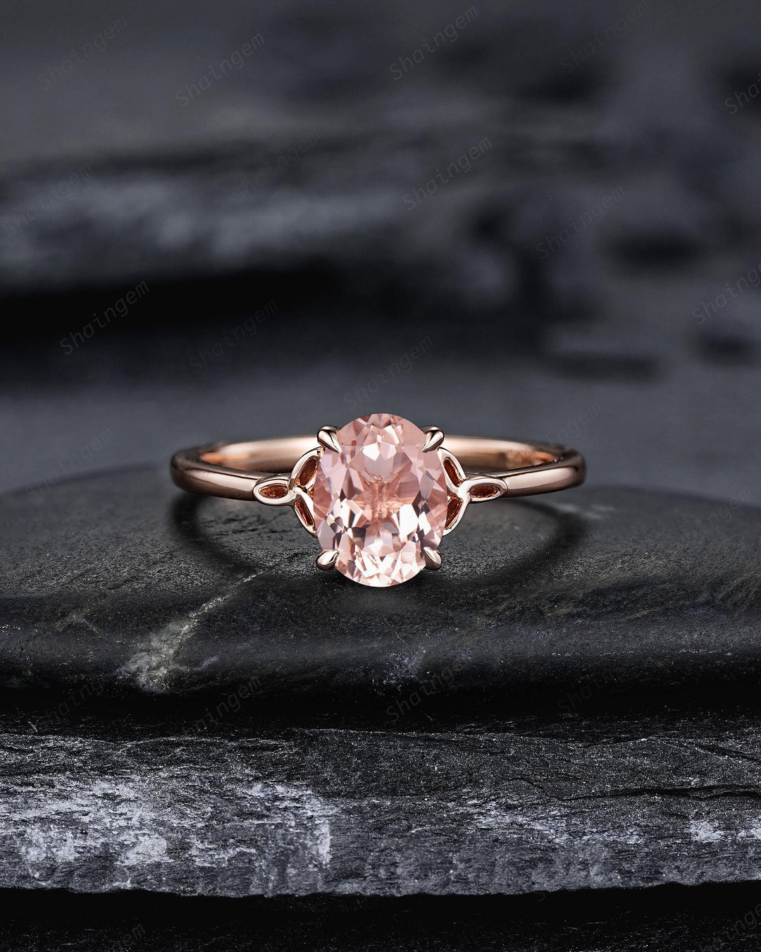Celtic Knot Oval Shape Natural Peach Pink Morganite Engagement Ring Set, Vintage Rose Gold Wedding Promise Ring Anniversary Gift for Woman - ShainJewelry